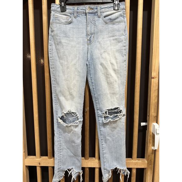 L'Agence Jeans Size 27 Light Blue Wash Distressed Ripped High Rise Raw Hem Denim - Picture 1 of 6